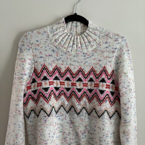 LOFT Women XS Colorful Flecked Fair Isle Knit Mock Neck Pullover Sweater - Picture 7 of 10